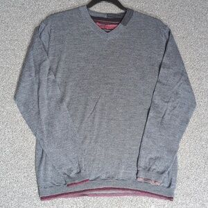 Robert Graham Wool V-Neck Sweater Size Large in Gray